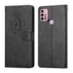 For Motorola Moto G30 / G10 Beauty Girl Embossing Pattern Horizontal Flip Leather Case with Holder & Card Slot & Wallet & Photo Frame(Black)