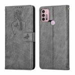 For Motorola Moto G30 / G10 Beauty Girl Embossing Pattern Horizontal Flip Leather Case with Holder & Card Slot & Wallet & Photo Frame(Grey)