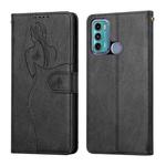 For Motorola Moto G60 Beauty Girl Embossing Pattern Horizontal Flip Leather Case with Holder & Card Slot & Wallet & Photo Frame(Black)