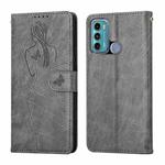 For Motorola Moto G60 Beauty Girl Embossing Pattern Horizontal Flip Leather Case with Holder & Card Slot & Wallet & Photo Frame(Grey)