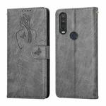 For Motorola One Action Beauty Girl Embossing Pattern Horizontal Flip Leather Case with Holder & Card Slot & Wallet & Photo Frame(Grey)