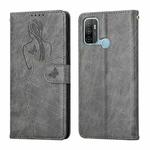 For OPPO A53 Beauty Girl Embossing Pattern Horizontal Flip Leather Case with Holder & Card Slot & Wallet & Photo Frame(Grey)