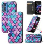 For Motorola Edge 20 Pro Colorful Magnetic Horizontal Flip PU Leather Case with Holder & Card Slot & Wallet(Purple Scales)