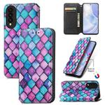 For Huawei nova 8 SE Youth Colorful Magnetic Horizontal Flip PU Leather Case with Holder & Card Slot & Wallet(Purple Scales)