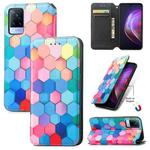 For vivo V21 Colorful Magnetic Horizontal Flip PU Leather Case with Holder & Card Slot & Wallet(Colorful Cube)