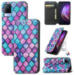 For vivo V21 Colorful Magnetic Horizontal Flip PU Leather Case with Holder & Card Slot & Wallet(Purple Scales)