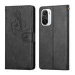 For Xiaomi Redmi K40 / K40 Pro Beauty Girl Embossing Pattern Horizontal Flip Leather Case with Holder & Card Slot & Wallet & Photo Frame(Black)