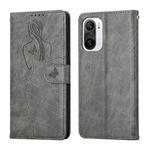 For Xiaomi Redmi K40 / K40 Pro Beauty Girl Embossing Pattern Horizontal Flip Leather Case with Holder & Card Slot & Wallet & Photo Frame(Grey)