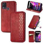 For Infinix Hot 10T Cubic Grid Pressed Horizontal Flip Magnetic PU Leather Case with Holder & Card Slots & Wallet(Red)