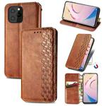 For OUKITEL C21 Pro Cubic Grid Pressed Horizontal Flip Magnetic PU Leather Case with Holder & Card Slots & Wallet(Brown)