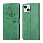 For iPhone 13 Beauty Girl Embossing Pattern Horizontal Flip Leather Case with Holder & Card Slot & Wallet & Photo Frame(Green)