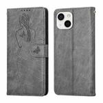 For iPhone 13 Beauty Girl Embossing Pattern Horizontal Flip Leather Case with Holder & Card Slot & Wallet & Photo Frame(Grey)