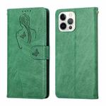 For iPhone 13 Pro Beauty Girl Embossing Pattern Horizontal Flip Leather Case with Holder & Card Slot & Wallet & Photo Frame (Green)