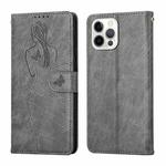 For iPhone 13 Pro Beauty Girl Embossing Pattern Horizontal Flip Leather Case with Holder & Card Slot & Wallet & Photo Frame (Grey)