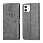 For iPhone 11 Beauty Girl Embossing Pattern Horizontal Flip Leather Case with Holder & Card Slot & Wallet & Photo Frame (Grey)