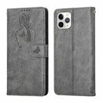 For iPhone 11 Pro Beauty Girl Embossing Pattern Horizontal Flip Leather Case with Holder & Card Slot & Wallet & Photo Frame (Grey)