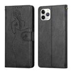 For iPhone 11 Pro Max Beauty Girl Embossing Pattern Horizontal Flip Leather Case with Holder & Card Slot & Wallet & Photo Frame (Black)
