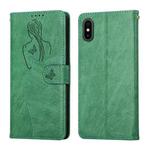 Beauty Girl Embossing Pattern Horizontal Flip Leather Case with Holder & Card Slot & Wallet & Photo Frame For iPhone X / XS(Green)