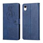 For iPhone XR Beauty Girl Embossing Pattern Horizontal Flip Leather Case with Holder & Card Slot & Wallet & Photo Frame(Blue)