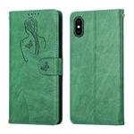 Beauty Girl Embossing Pattern Horizontal Flip Leather Case with Holder & Card Slot & Wallet & Photo Frame For iPhone XS Max(Green)