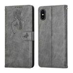 Beauty Girl Embossing Pattern Horizontal Flip Leather Case with Holder & Card Slot & Wallet & Photo Frame For iPhone XS Max(Grey)