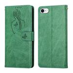 For iPhone SE 2022 / SE 2020 / 8 / 7 Beauty Girl Embossing Pattern Horizontal Flip Leather Case with Holder & Card Slot & Wallet & Photo Frame(Green)