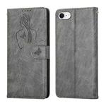 For iPhone SE 2022 / SE 2020 / 8 / 7 Beauty Girl Embossing Pattern Horizontal Flip Leather Case with Holder & Card Slot & Wallet & Photo Frame(Grey)