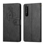 For Sony Xperia 1 II Beauty Girl Embossing Pattern Horizontal Flip Leather Case with Holder & Card Slot & Wallet & Photo Frame(Black)