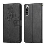 For Sony Xperia 5 Beauty Girl Embossing Pattern Horizontal Flip Leather Case with Holder & Card Slot & Wallet & Photo Frame(Black)