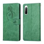 For Sony Xperia 10 III Beauty Girl Embossing Pattern Horizontal Flip Leather Case with Holder & Card Slot & Wallet & Photo Frame(Green)
