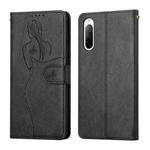 For Sony Xperia 10 III Beauty Girl Embossing Pattern Horizontal Flip Leather Case with Holder & Card Slot & Wallet & Photo Frame(Black)