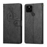 For Google Pixel 5 XL / Pixel 4a Beauty Girl Embossing Pattern Horizontal Flip Leather Case with Holder & Card Slot & Wallet & Photo Frame(Black)