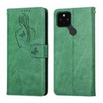 For Google Pixel 5a Beauty Girl Embossing Pattern Horizontal Flip Leather Case with Holder & Card Slot & Wallet & Photo Frame(Green)