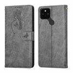 For Google Pixel 5a Beauty Girl Embossing Pattern Horizontal Flip Leather Case with Holder & Card Slot & Wallet & Photo Frame(Gray)