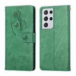 For Samsung Galaxy S21 Ultra 5G Beauty Girl Embossing Pattern Horizontal Flip Leather Case with Holder & Card Slot & Wallet & Photo Frame(Green)