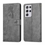 For Samsung Galaxy S21 Ultra 5G Beauty Girl Embossing Pattern Horizontal Flip Leather Case with Holder & Card Slot & Wallet & Photo Frame(Grey)