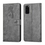For Samsung Galaxy S20 Beauty Girl Embossing Pattern Horizontal Flip Leather Case with Holder & Card Slot & Wallet & Photo Frame(Grey)