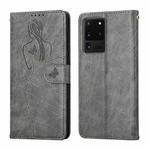 For Samsung Galaxy S20 Ultra Beauty Girl Embossing Pattern Horizontal Flip Leather Case with Holder & Card Slot & Wallet & Photo Frame(Grey)