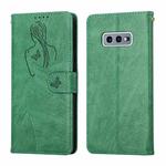 For Samsung Galaxy S10e Beauty Girl Embossing Pattern Horizontal Flip Leather Case with Holder & Card Slot & Wallet & Photo Frame(Green)