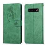 For Samsung Galaxy S10+ Beauty Girl Embossing Pattern Horizontal Flip Leather Case with Holder & Card Slot & Wallet & Photo Frame(Green)
