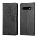 For Samsung Galaxy S10+ Beauty Girl Embossing Pattern Horizontal Flip Leather Case with Holder & Card Slot & Wallet & Photo Frame(Black)