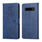 For Samsung Galaxy S10+ Beauty Girl Embossing Pattern Horizontal Flip Leather Case with Holder & Card Slot & Wallet & Photo Frame(Blue)