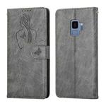 For Samsung Galaxy S9 Beauty Girl Embossing Pattern Horizontal Flip Leather Case with Holder & Card Slot & Wallet & Photo Frame(Grey)