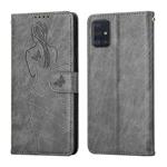 For Samsung Galaxy A71 4G Beauty Girl Embossing Pattern Horizontal Flip Leather Case with Holder & Card Slot & Wallet & Photo Frame(Grey)