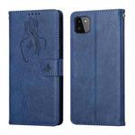 For Samsung Galaxy A22 5G Beauty Girl Embossing Pattern Horizontal Flip Leather Case with Holder & Card Slot & Wallet & Photo Frame(Blue)