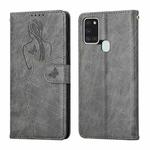 For Samsung Galaxy A21s Beauty Girl Embossing Pattern Horizontal Flip Leather Case with Holder & Card Slot & Wallet & Photo Frame(Grey)