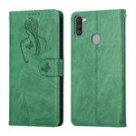 For Samsung Galaxy A11 Beauty Girl Embossing Pattern Horizontal Flip Leather Case with Holder & Card Slot & Wallet & Photo Frame(Green)