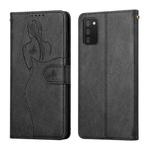 For Samsung Galaxy A02s US Version Beauty Girl Embossing Pattern Horizontal Flip Leather Case with Holder & Card Slot & Wallet & Photo Frame(Black)