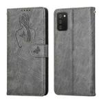 For Samsung Galaxy A02s US Version Beauty Girl Embossing Pattern Horizontal Flip Leather Case with Holder & Card Slot & Wallet & Photo Frame(Grey)