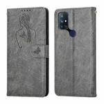 For OnePlus Nord 10 5G Beauty Girl Embossing Pattern Horizontal Flip Leather Case with Holder & Card Slot & Wallet & Photo Frame(Grey)